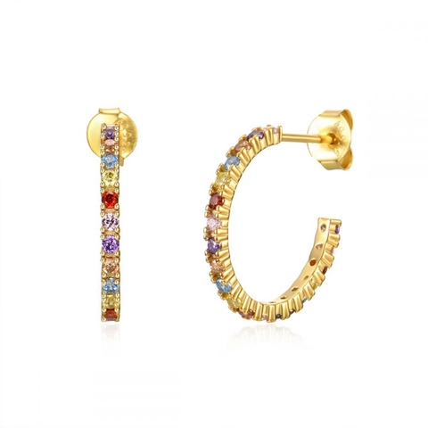 Orecchini a Cerchio a Forma di C Geometrici con Perno in Argento Sterling 925 Zirconia Colorata Intarsiata Rame Gioielli Boho Donna
