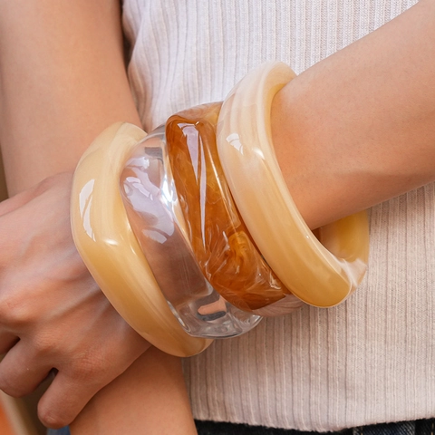 Resin Bangle Bracelet Geometric Irregular Thick Chunky Square Round Marble Texture Amber Transparent Retro Modern Women