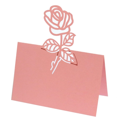 Elegant Rose Hollow Place Cards Pearlescent Paper Laser Cut Foldable Table Name Cards For Wedding Party Banquet Event