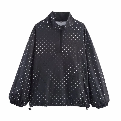 Dames Polka Dot Halve Rits Jas Polyester Opstaande Kraag Verstelbare Trekkoord Zoom Casual Lange Mouwen Windbreaker
