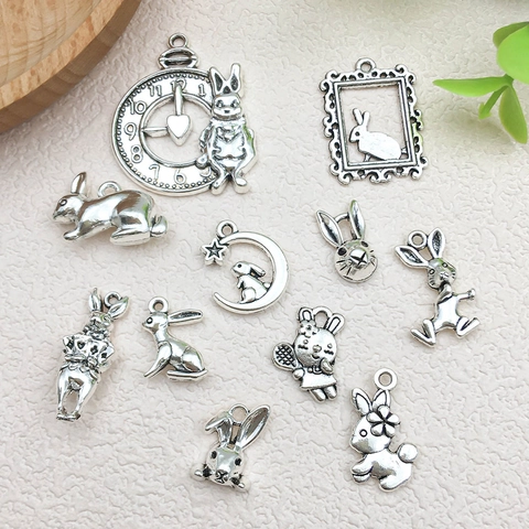 Rabbit Charms Antique Silver Zinc Alloy For Easter DIY Jewelry Making Earring Necklace Keychain Pendants Vintage