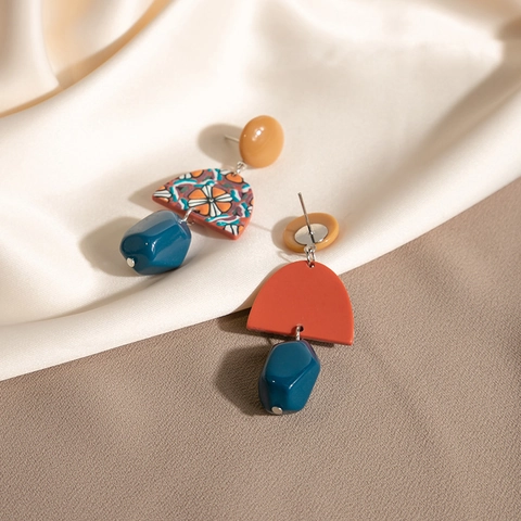 Bohemian Retro Acrylic Geometric Drop Earrings With Titanium Alloy Earring Post Long Contrast Color Dangle For Women