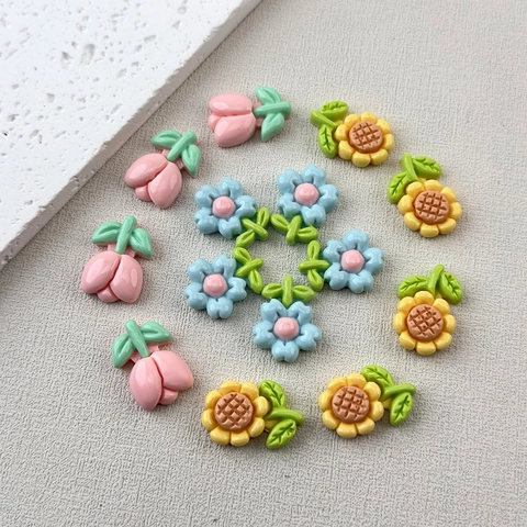 Colorful Resin Flower Charms Tulip Sunflower DIY Flatback Cabochons For Hair Clips Jewelry Making Phone Case Decor