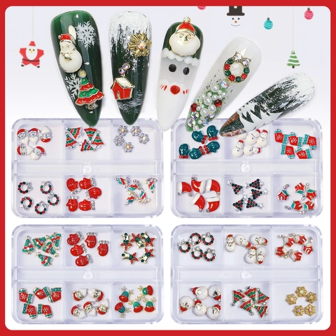 Dijes De Arte De Uñas De Navidad De Aleación Esmalte Rhinestone Para Manicura DIY Decoración De Vacaciones Papá Noel Árbol De Navidad Copo De Nieve Mix