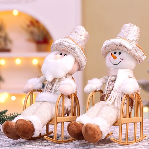 Décoration De Noël Père Noël Bonhomme De Neige Chaise À Bascule Peluche Champagne Or Paillettes Déco De Table