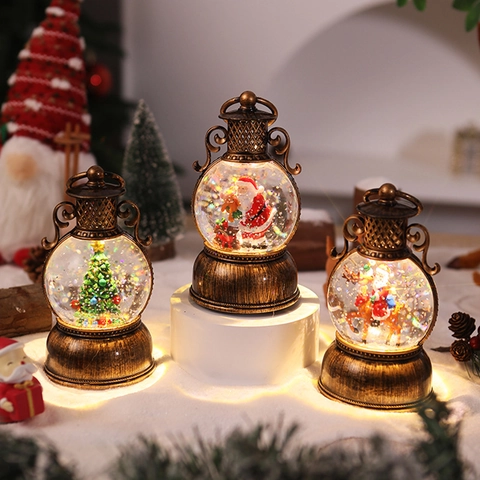 Lanterna Palla Di Neve Di Natale Retrò Luce LED Musica Plastica Resina Liquida Decorazione Da Tavolo Regalo