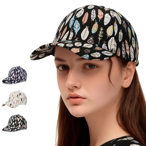 Bohemian Feather Print Baseball Cap Polyester Breathable Outdoor Sunshade Hat Adjustable Metal Buckle For Men Women