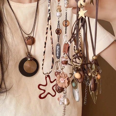 Boheemse Lange Hanger Ketting Vintage Houten Kralen Legering Veer Ster Charms Etnische Stijl Sieraden Voor Vrouwen Mode