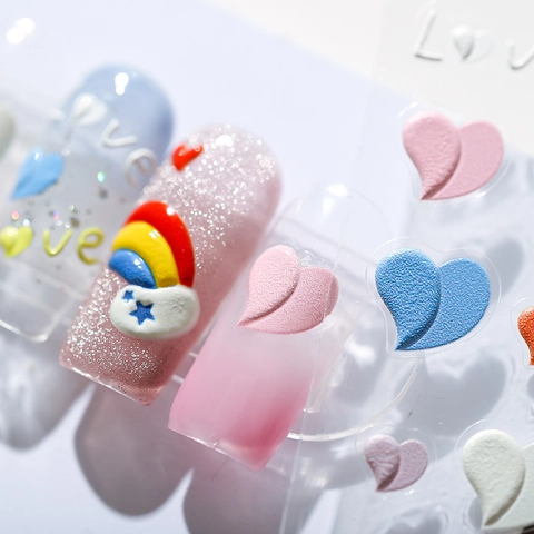 Pegatinas Relieve Uñas Corazón Arcoíris Patrón Autoadhesivas Macaron Color Decoración Manicura DIY