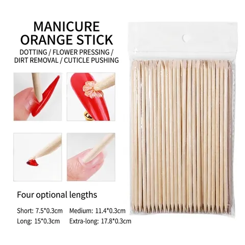 Manicure Orange Wood Sticks Double Ended Natural Disposable Cuticle Pusher Remover Cleaning Nail Art Care Tool