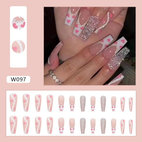 Press On Nails Falsche Fingernägel Full Cover Französisch Marmorierung Farbverlauf Katzenauge Glitzer Blumen Form Damen