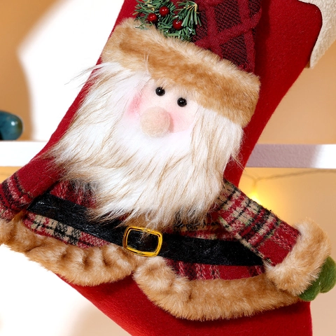 Weihnachtsstrumpf Geschenktüte Plüschstoff Mit 3D Weihnachtsmann Schneemann Rentier Hängende Baumschmuck Festliche Party Deko