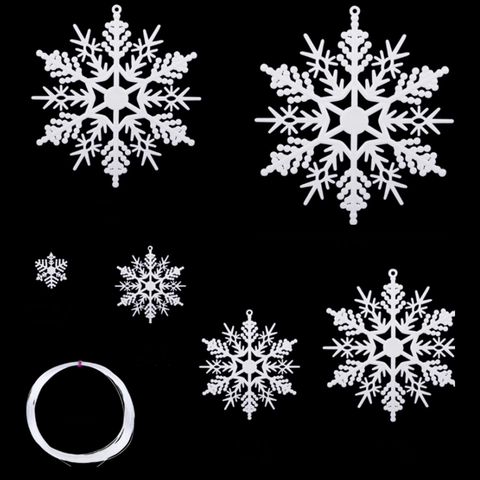 Christmas Snowflake Ornaments Plastic Hollow Hanging Decoration For Xmas Tree Winter Holiday Party DIY Craft