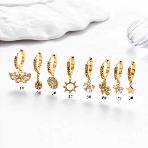 Zirkon Stern Blume Schmetterling Anhänger Kupfer Creolen Für Frauen Modischer Schmuck