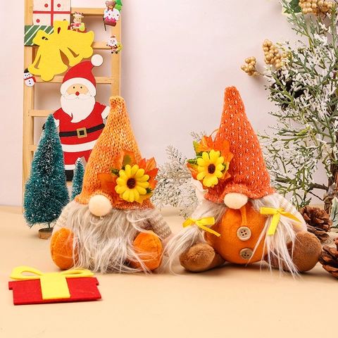 Gnomo del Ringraziamento Decorazioni Appese Con Girasole E Foglia Di Acero Cappello A Maglia Bambola Peluche Nano Casa