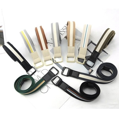 Cinturón De Lona Rayada Casual Correa De Nailon Tejida Hebilla De Metal Con Doble Anillo En D Ajustable Para Hombres Mujeres