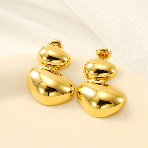 Irregular Pebble Stud Earrings 18K Gold Plated Stainless Steel Double Layer Minimalist Geometric Jewelry For Women