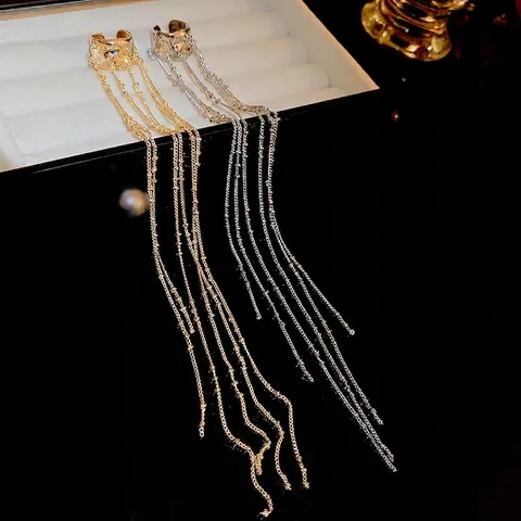 Orecchini Ear Cuff Nappa Lunga Lega Catena C Irregolare Senza Buco Gioielli Stile Freddo Minimalista Donna