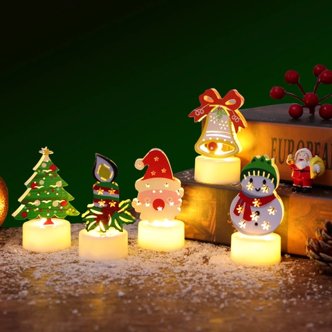 Luce Notturna LED Natale Candela Elettronica Plastica HIPS Luce Calda Babbo Natale Pupazzo Di Neve Albero Decorazione Tavolo