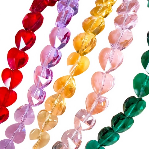 Heart Glass Beads Faceted Crystal Spacer Loose Beads For Jewelry Making DIY Craft Straight Hole Colorful