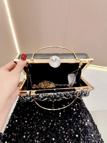 Borsa Da Sera Di Lusso Strass Paillettes Clutch Manico Anello Metallo Chiusura Cristallo Per Donne