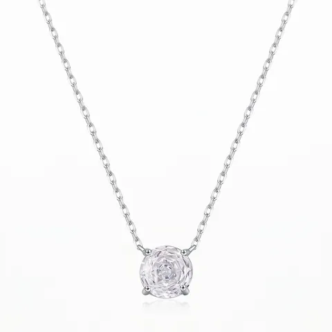 Solitaire Pendant Necklace 925 Sterling Silver Round Clear Cubic Zirconia Minimalist Elegant Jewelry Gift For Women