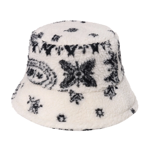 Cappello Da Pescatore In Pile Sherpa Paisley Caldo Inverno Retro Streetwear Pieghevole Per Uomo Donna