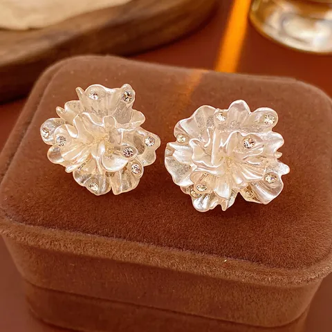 Eleganti Orecchini A Lobo A Fiore Con Silver Earring Post Resina Strass Gioielli Floreali Per Donna Regalo Chic