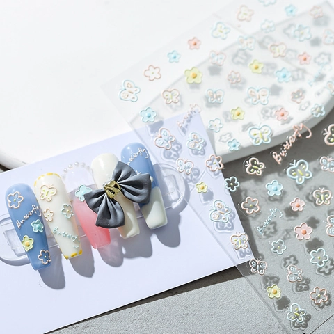 3D Embossed Nail Art Stickers Butterfly Floral Ultra Thin Self Adhesive Decals For Manicure Decoration
