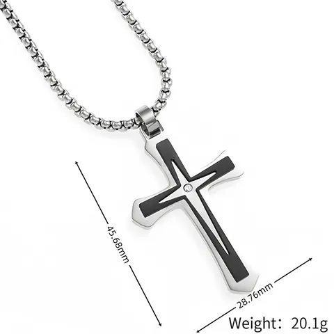 Cross Pendant Necklace Titanium Steel With Rhinestone Hip Hop Punk Double Layer Jewelry For Men Women