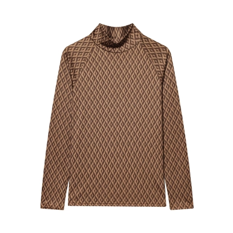 Completo Da Donna Con Top A Dolcevita E Leggings Stampa Geometrica A Rombi Manica Lunga Vita Alta Vestibilità Aderente