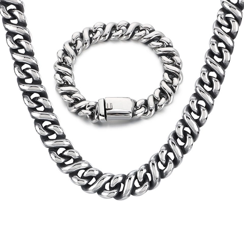 Collier Et Bracelet À Grosse Maille Gourmette Homme Acier Inoxydable Style Hiphop Punk Bijoux