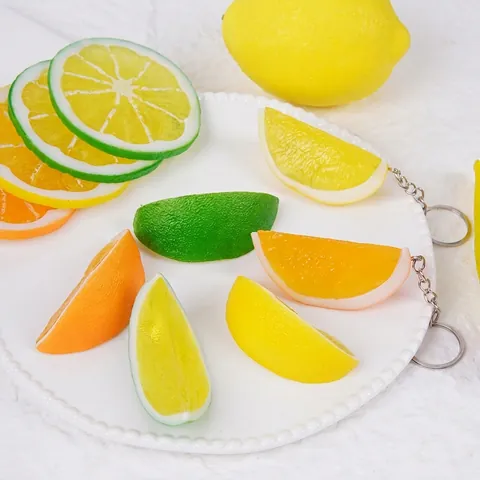 Realistic Simulation Fruit Slices Keychain PVC Resin Lemon Orange Lime Decor Photography Props Charm For Bags And Keys