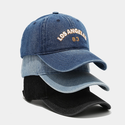 Washed Denim Baseball Cap With Letter Embroidery Adjustable Sporty Vintage Sun Hat For Men And Women