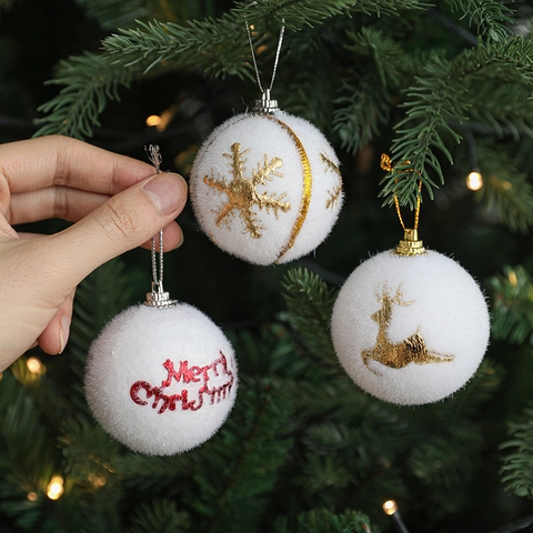 Palle Di Natale Fioccate Bianche Ornamenti Renna Dorata Fiocco Di Neve Merry Christmas Lettere Decorazioni Appese Albero