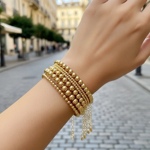 Pulsera Minimalista De Cuentas Doradas Cobre Chapado En Oro Diseño De Nicho Joyería De Moda Ajustable Unisex Adulto
