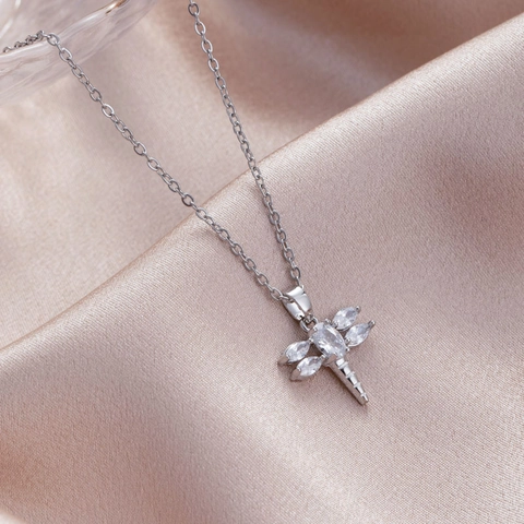 Libelle Anhänger Halskette Edelstahlkette Kupfer Zirkon Eingelegt Waldstil Eleganter Schmuck Für Frauen