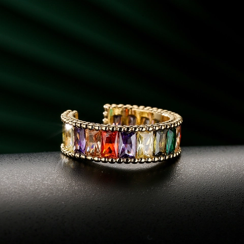 Luxe Baguette Zirkonia Open Ring Koper Verstelbaar Kralenrand Mode Sieraden Voor Vrouwen