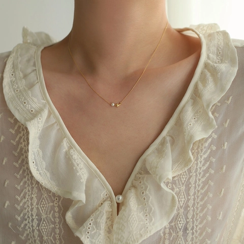 Dolfijn Parelketting Sierlijke 18K Verguld Titaniumstaal Natuurlijke Zoetwaterparel Hanger Sieraden Voor Dames