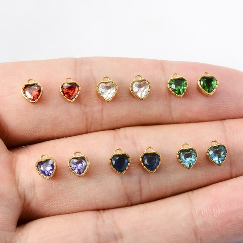 Ciondoli A Forma Di Cuore In Acciaio Inossidabile Placcato Oro Zircone Mini Sfaccettato Scintillante Accessori Per Gioielli