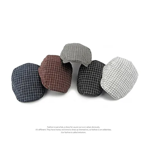 Vintage Plaid Beret Hat For Men And Women Cotton Breathable Adjustable British Style Flat Cap Ivy Newsboy Hat