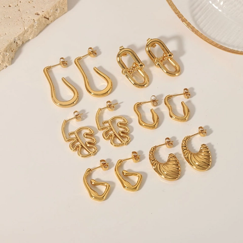 Pendientes De Acero Inoxidable Chapado En Oro 18K Geométricos Forma U Hoja Monstera Joyería Minimalista Para Mujer