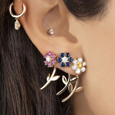Flower Stud Earrings With 925 Sterling Silver Earring Post Copper Zircon Vintage Floral Jewelry For Women