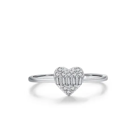 925 Sterling Silber Herz Ring Mit Pave Cubic Zirkonia Funkelnd Süß Elegant Schmuck Für Damen Romantisches Geschenk