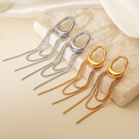 Orecchini A Nappa In Acciaio Inossidabile Per Donna Placcati In Oro 18K Catena Lunga Minimalista Geometrica Irregolare