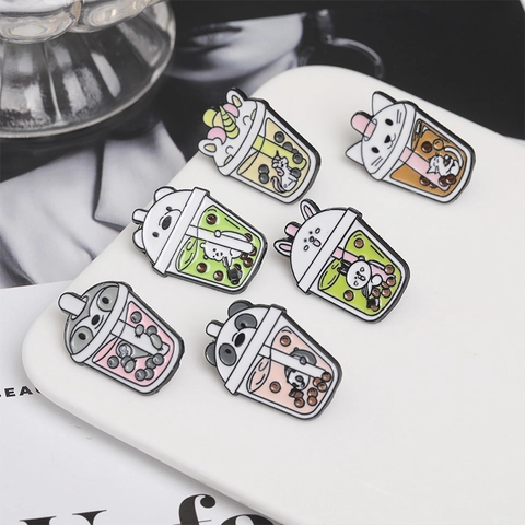 Simpatiche Spille In Smalto Per Tè Al Latte Con Künstliche Perle Animali Cartoni Animati Lega Panda Gatto Coniglio Unicorno Distintivi