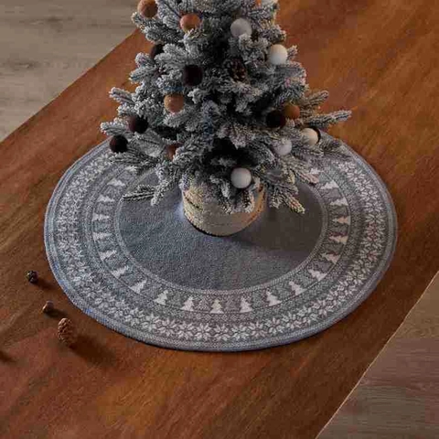 Falda De Árbol De Navidad De Punto Acrílico Patrón De Copo De Nieve Vintage Redondo Decoración Fiesta Hogar Estilo Nórdico Rústico