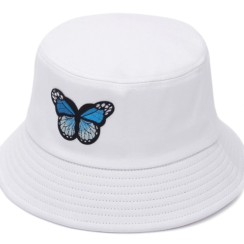 Fischerhut Baumwolle Für Damen Breite Krempe Sonnenschutz Faltbar Schmetterling Stickerei Tie Dye Print Sommer Strand
