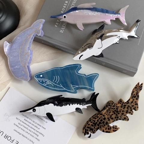Large Acetate Shark Dolphin Hair Claw Clip Ocean Animal Marine Life Hair Clip For Women Daily Vacation Styling Accessories