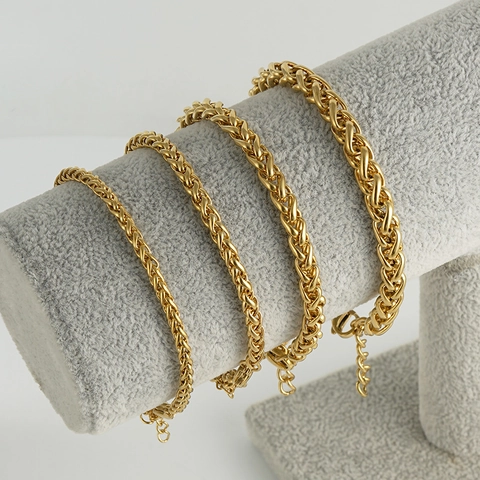 Pulsera De Cadena De Quilla De Acero Inoxidable Cierre De Langosta Ajustable Hip Hop Spiga Eslabón De Trigo Hombres Mujeres Oro Plata